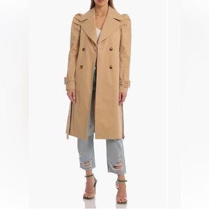 Avec Les Filles puff shoulder belted trench coat